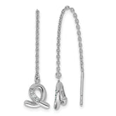 Sterling Silver Rhodium-plated CZ Awareness Ribbon Dangle Threader Earrings